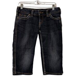 Silver Jeans Women W29 Blue Cropped‎ Capri Mckenzie Crop Thick Stitch Western